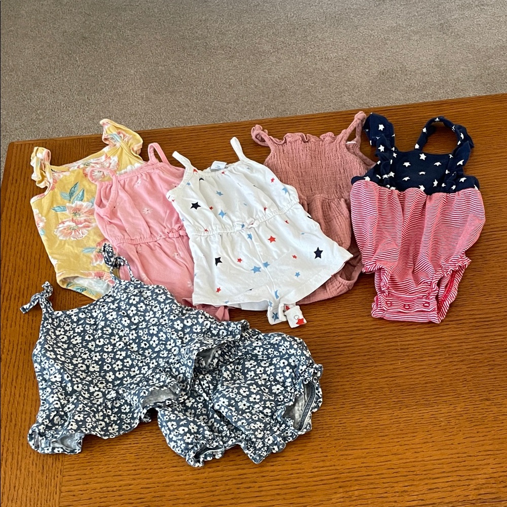 6 Adorable 6-12M Baby Romper Set - Floral, Pink, and Star Patterns